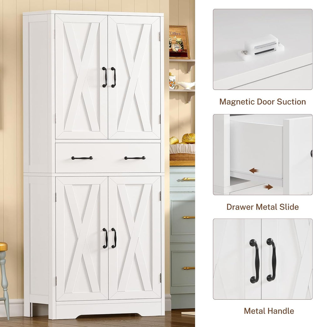 TEENFON Storage Cabinet, Pantry Cabinet with 2 Adjustable Shelves & Large...