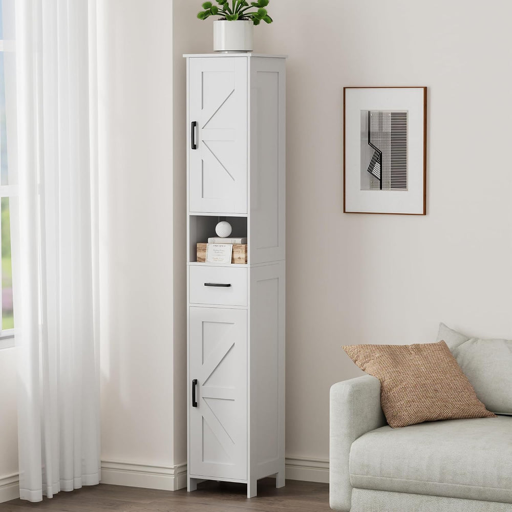 67" H Tall Bathroom Storage Cabinet with Barn Doors and Drawer