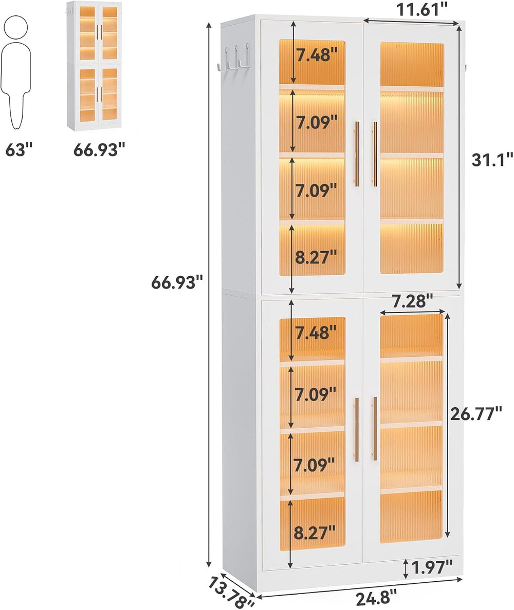 LITTLE TREE Stylish 8-Tier Vertical Shoe Rack with Built-in LED Lighting, Doo...