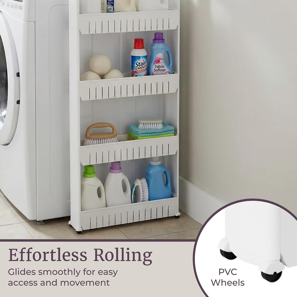 Lavish Home Slim Rolling Storage Cart, White, 21.5” x 5” x 52”