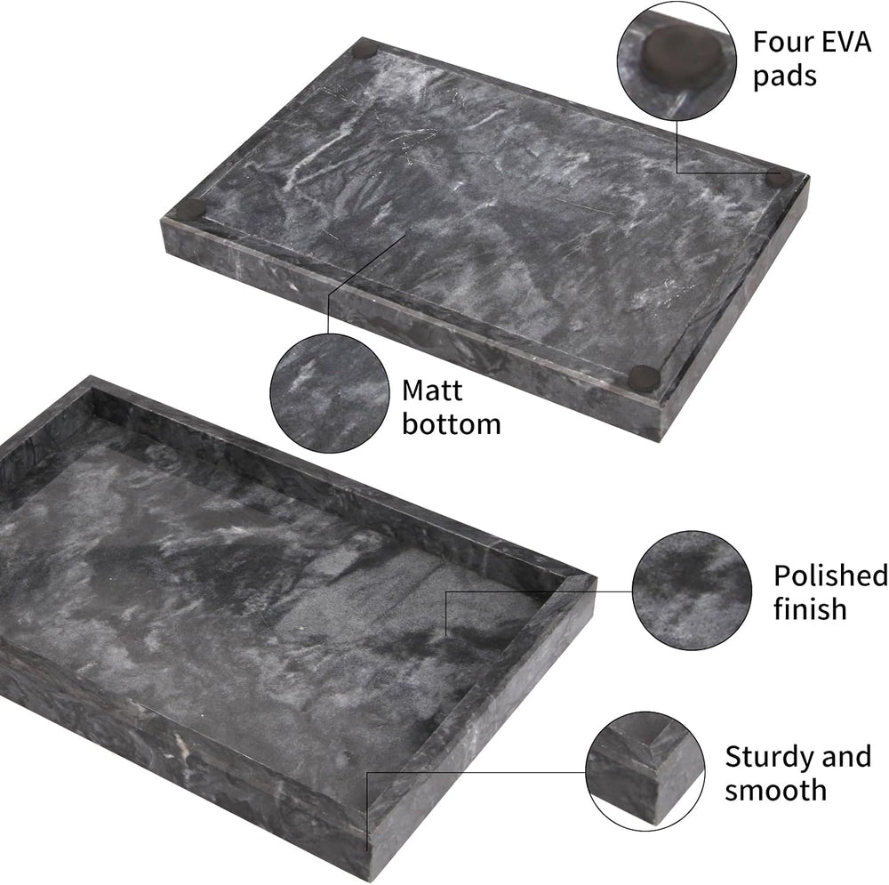 Marble Bathroom Vanity Tray, Black, 12"x 8" x1.2"