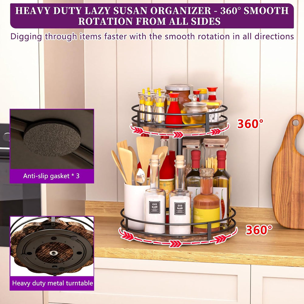 Heavy-Duty 2-Tier Lazy Susan Organizer, Adjustable to Different Heights, Coun...