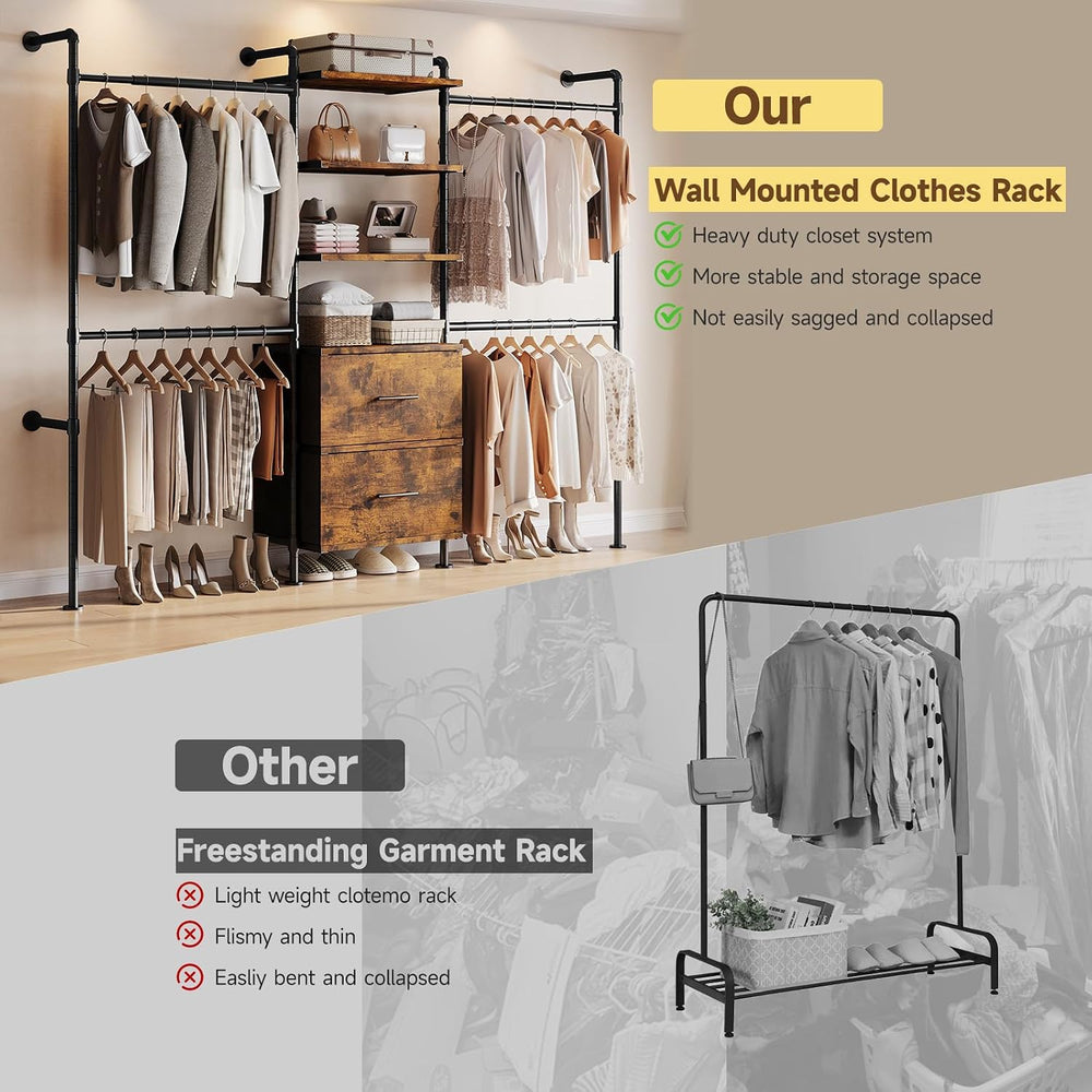 ONBRILL T3 Wall Mounted Industrial Pipe Closet Organizers Storage System