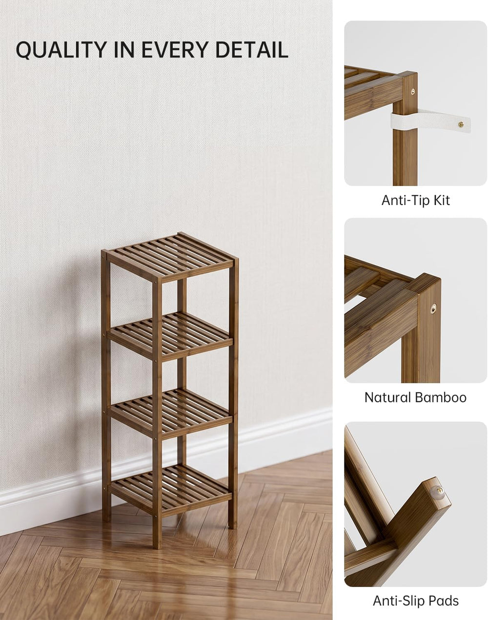 SMIBUY Bathroom Storage Shelf, 4-Tier Bamboo Rack Organizer, Multifunctional ...