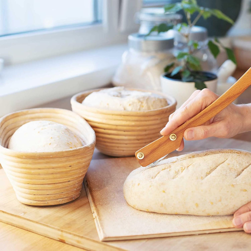 Nuanchu 4 Pcs Proofing Basket, Round Oval Rattan Banneton for Sourdough