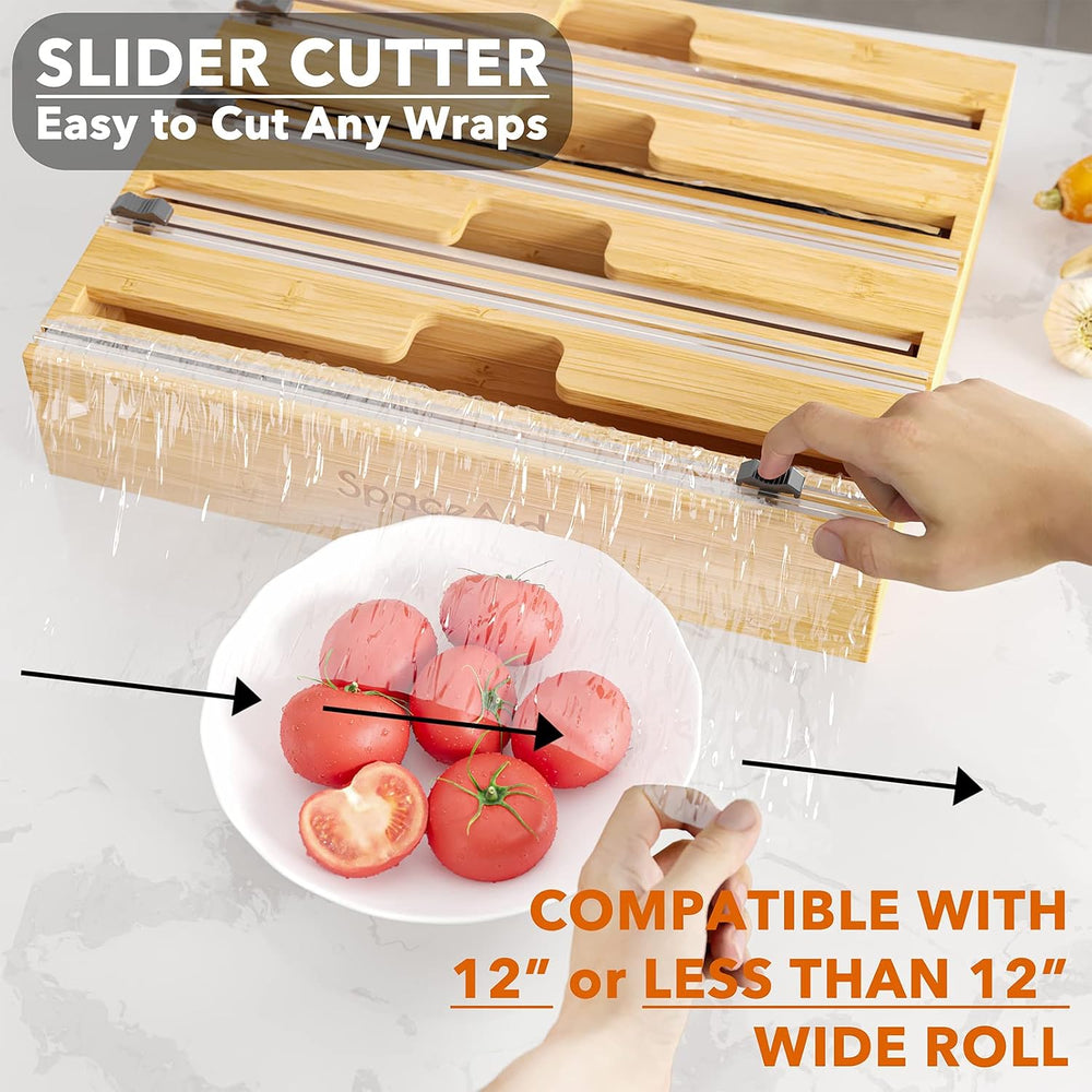 SpaceAid WrapNeat 4 in 1 Wrap Dispenser with Cutter and Labels, Plastic Wrap,...