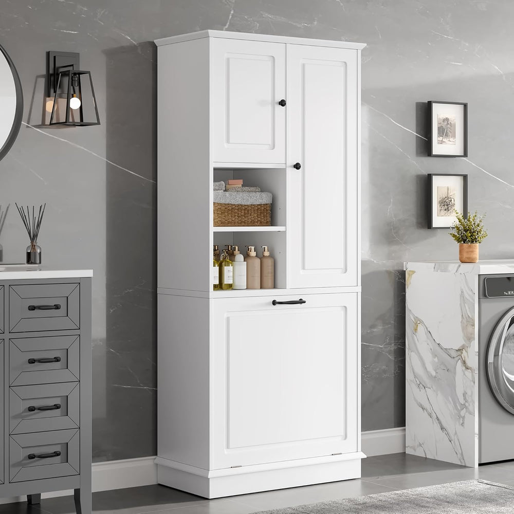 LUMISOL 68" Tall Tilt Out Laundry Hamper, Wood Laundry Cabinet with Hidd...