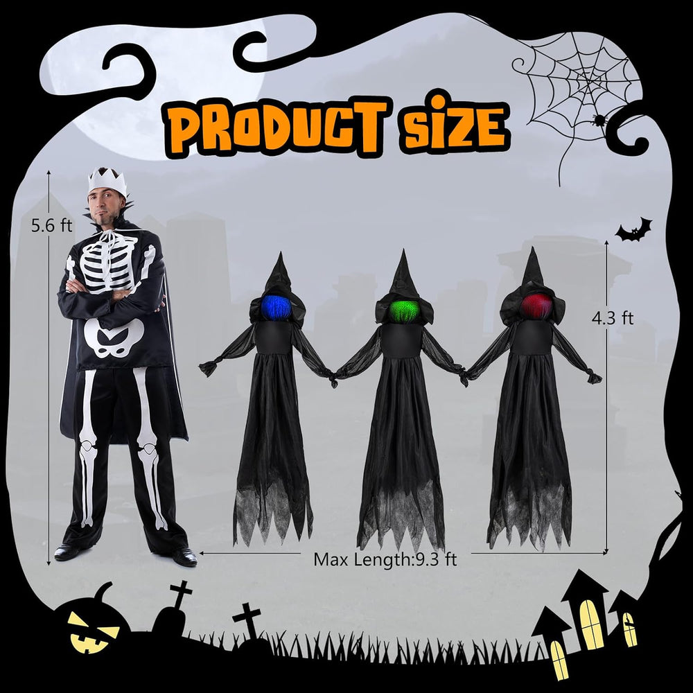 Tangkula 9.3 FT Outdoor Halloween Decoration Light Up Witch Stakes Set of 3