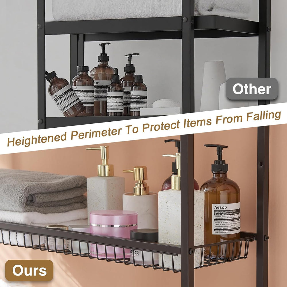 Lauren&Harold 6-Tier Over The Toilet Storage with Side Rack Black