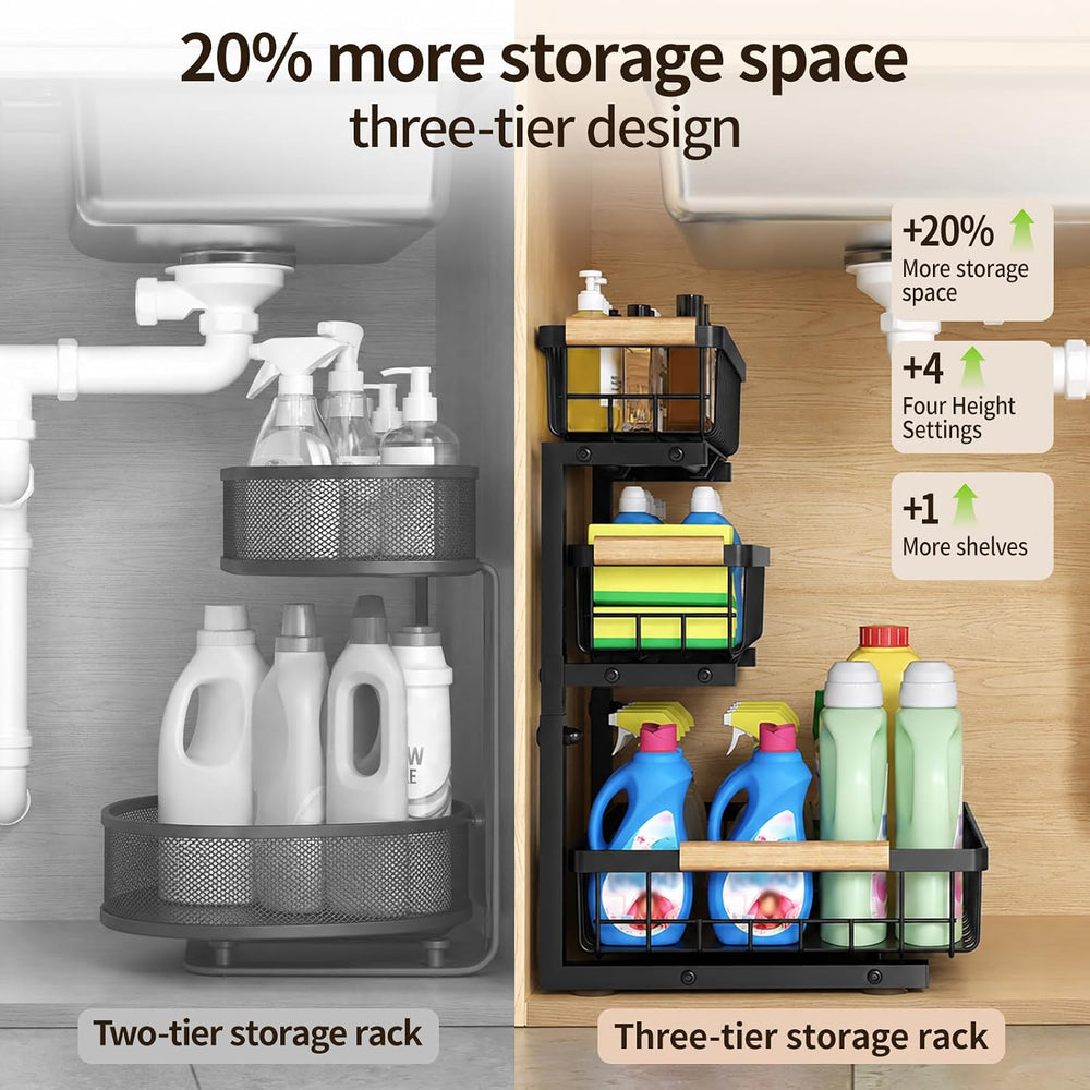 Three-Tier Under Sink Organizer Kitchen Bathroom, Grid, 2 Pack