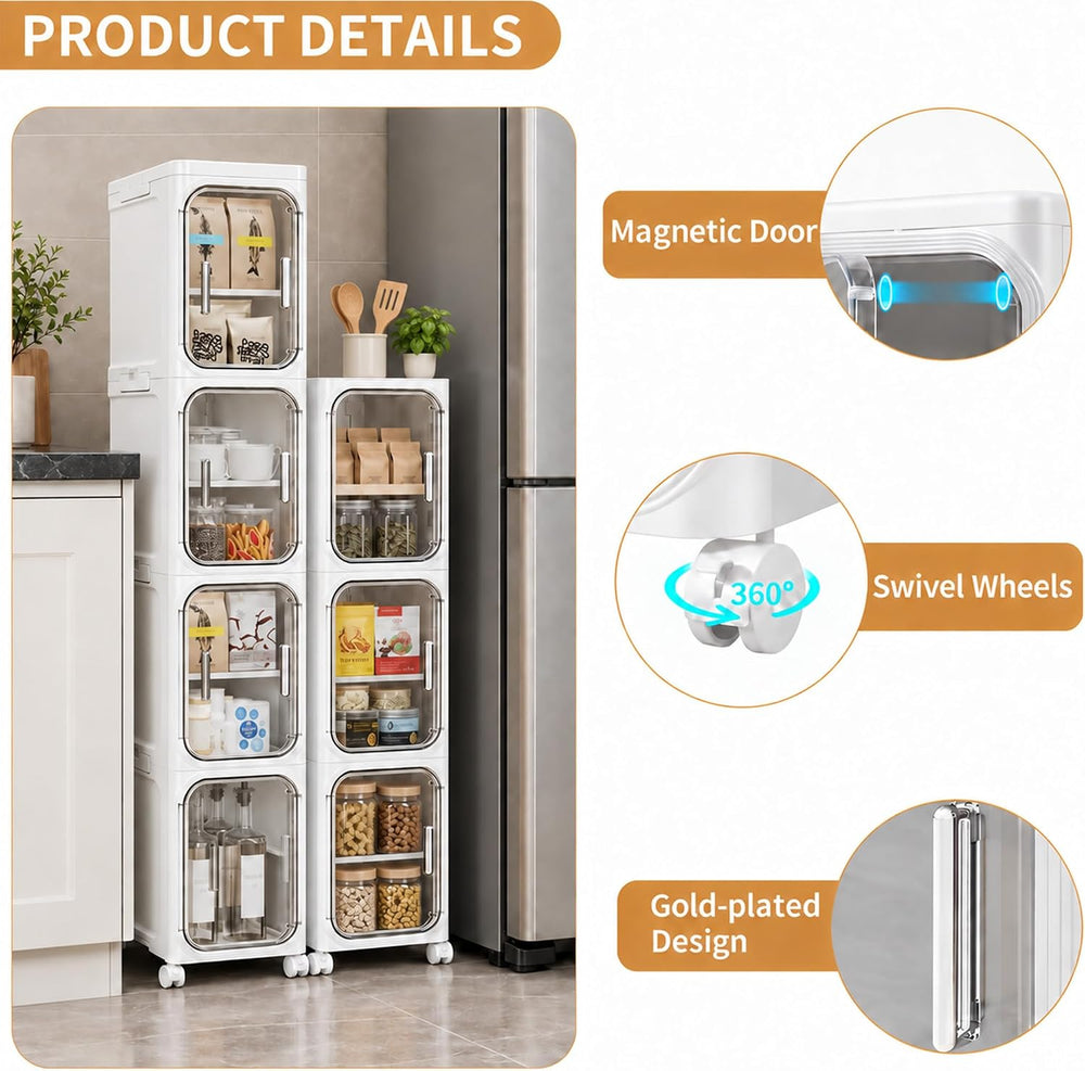 Narrow Slim Bathroom Storage Cabinet with Wheels, 2-Tier White