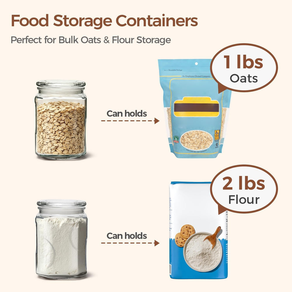 ComSaf Half Gallon Square Glass Pantry Jars with Lids 2 Pack Wide Mouth