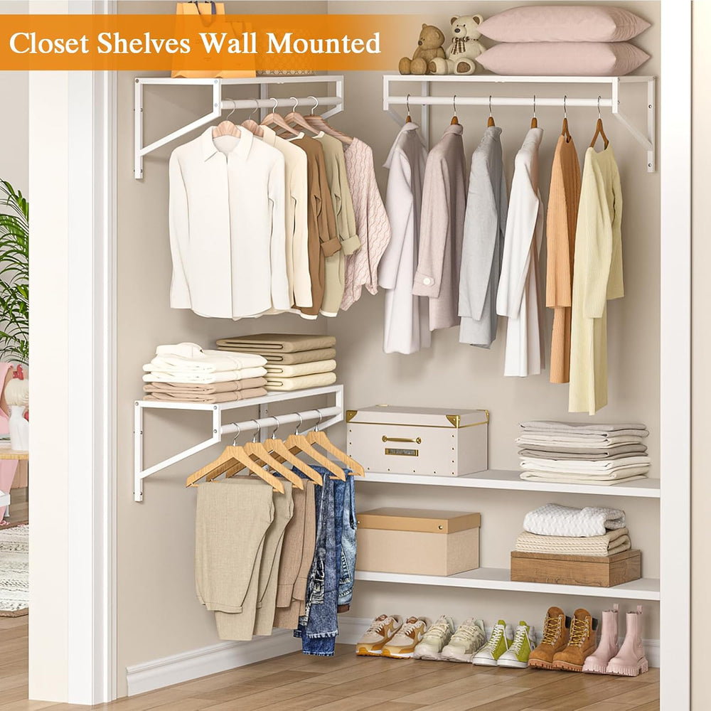 ThreeHio 4 Pack Closet Shelves Wall Mounted, 2.7 ft x 11.8in Wire Closet Shel...