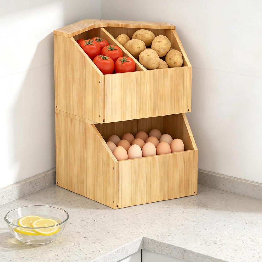 Jolitac Bamboo Pantry Storage Bins - Potato & Onion Storage Bin for Kitch...