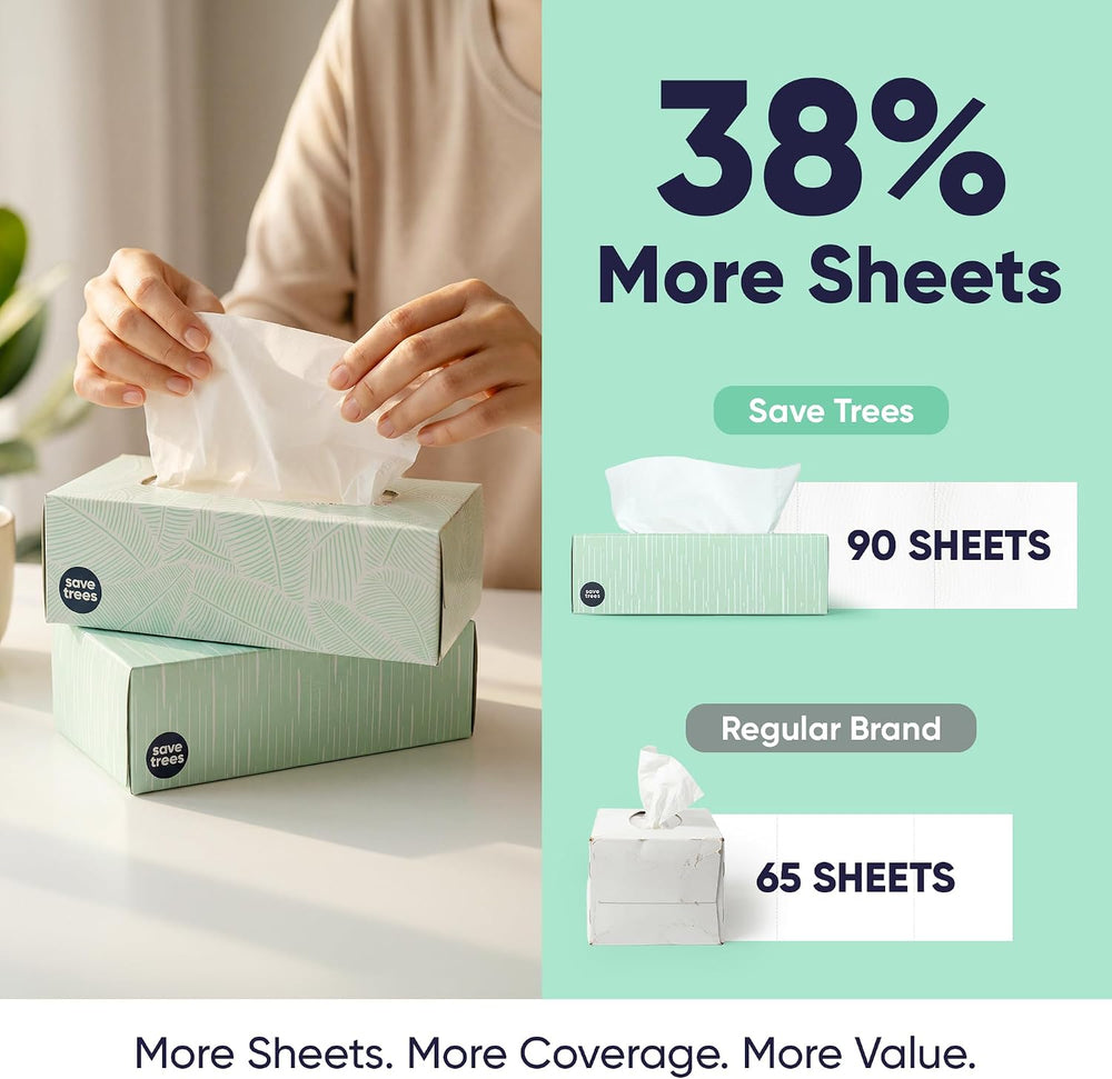 Save Trees Bamboo Facial Tissues - 12 Boxes of Eco-Friendly, 3-Ply Hypoallerg...