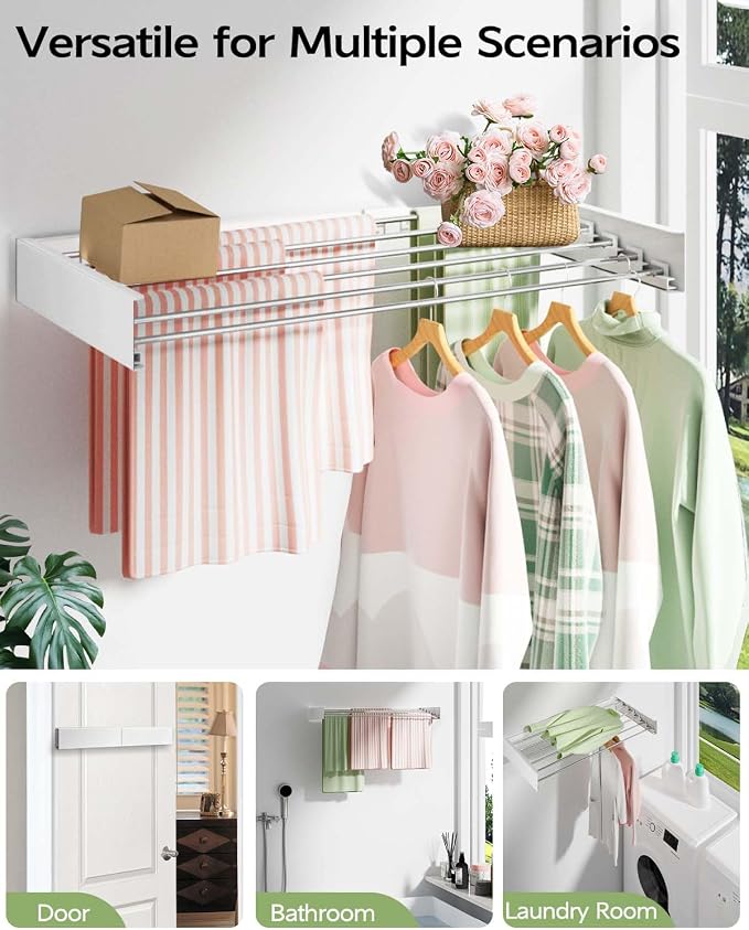 Wall Mounted Clothes Drying Rack 40 inches, Foldable Wall Mount Laundry Rack