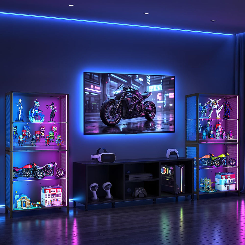 Display Case with RGB Lights & Metal Mesh Design, 4-Tier Display Cabinet