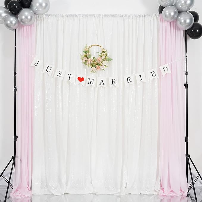 Poise3EHome White Sequin Backdrop Curtain,4 Panels 2FTx8FT Glitter Background...