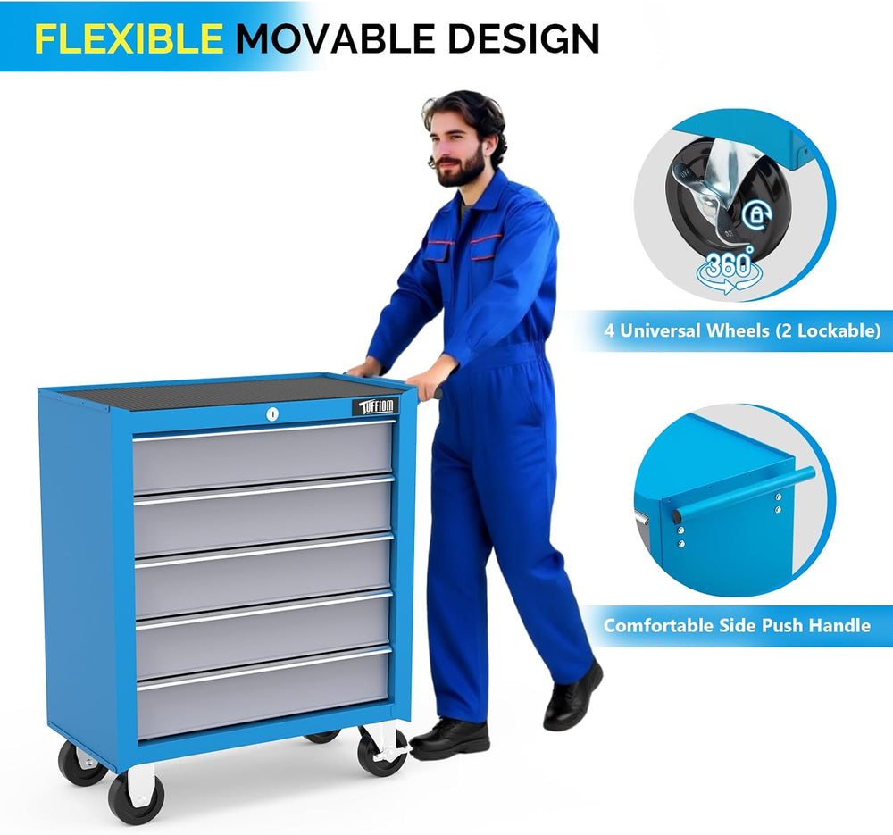 TUFFIOM 5-Drawer Rolling Tool Chest w/Drawers & Lock, Tool Storage Cabine...