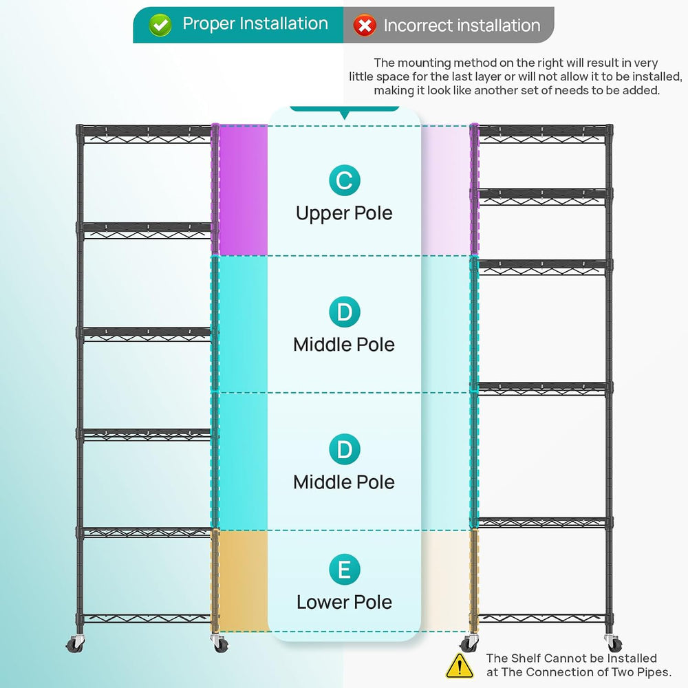 6 Shelves Storage Shelf Wire Shelving Unit Metal Adjustable Wheels