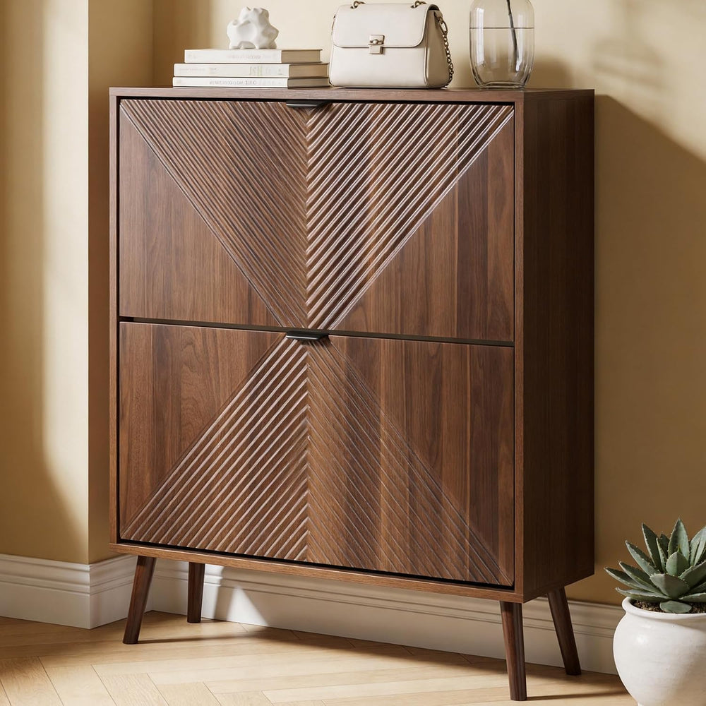 Shoe Cabinet Storage, Farmhouse Freestanding Organizer with 2 Flip Drawers