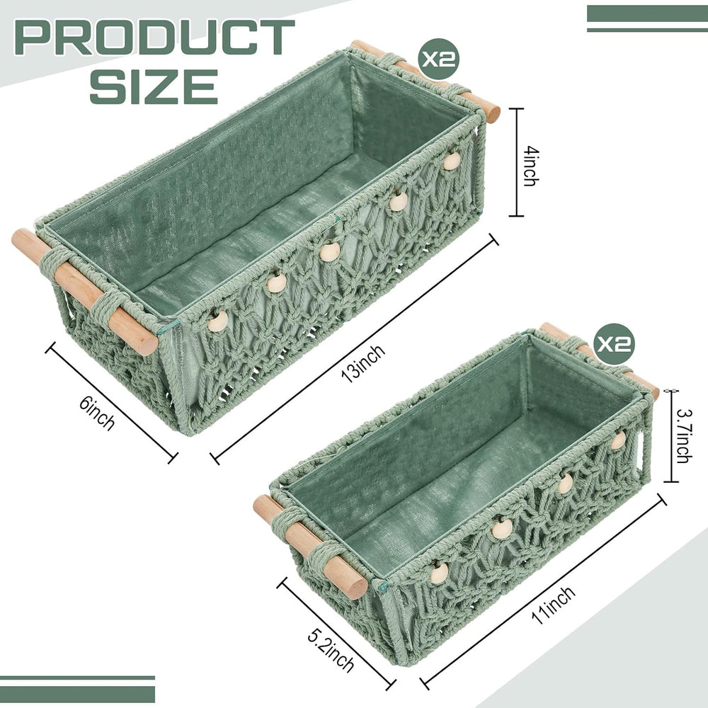 Vesici 4 Pcs Sage Green Macrame Storage Baskets Shelves 13" 11" Woo...