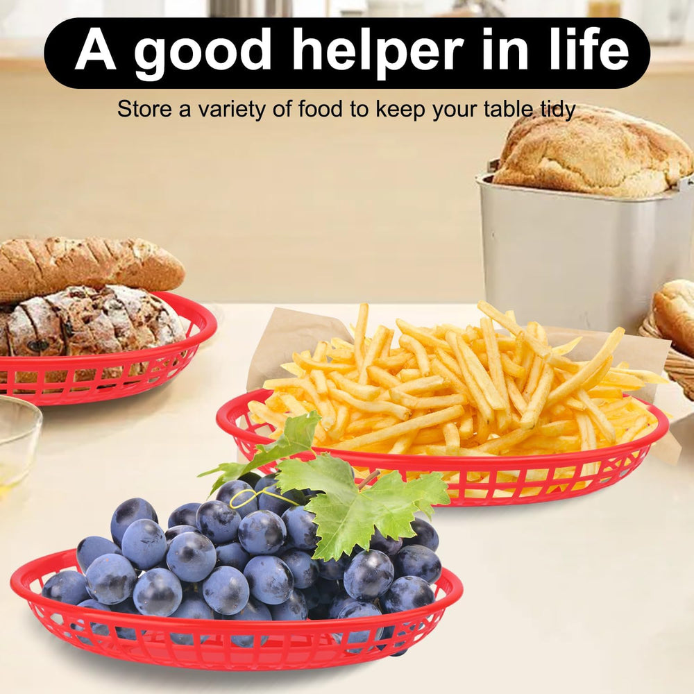 100 Pcs 9 x 5.7 Inch Red Oval Fast Food Baskets, Sturdy Plastic Food Serving ...