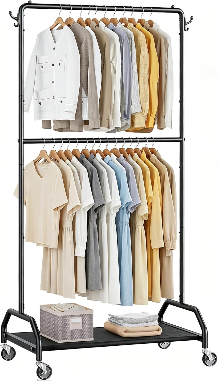Clothes Rack Double Hanging Clothes Rack Clothing Rack Garment Rack 130LBS Ca...