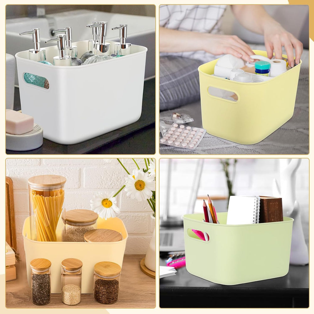 Hoolerry 8 Pcs Storage Bins with Lids, Light Color, 9.8 x 7 x 6.3 Inch
