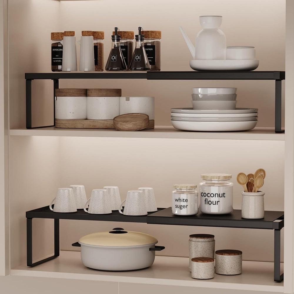 Magheo Expandable Cabinet Shelf Organizer, 2 Pack Stackable Kitchen Counter S...