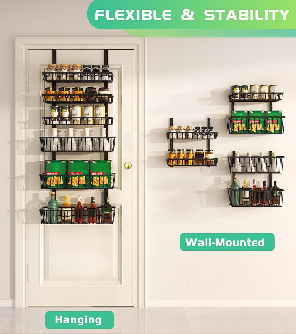 Mefirt 8-Tier Black Over The Door Pantry Organizer, Hanging Shelves