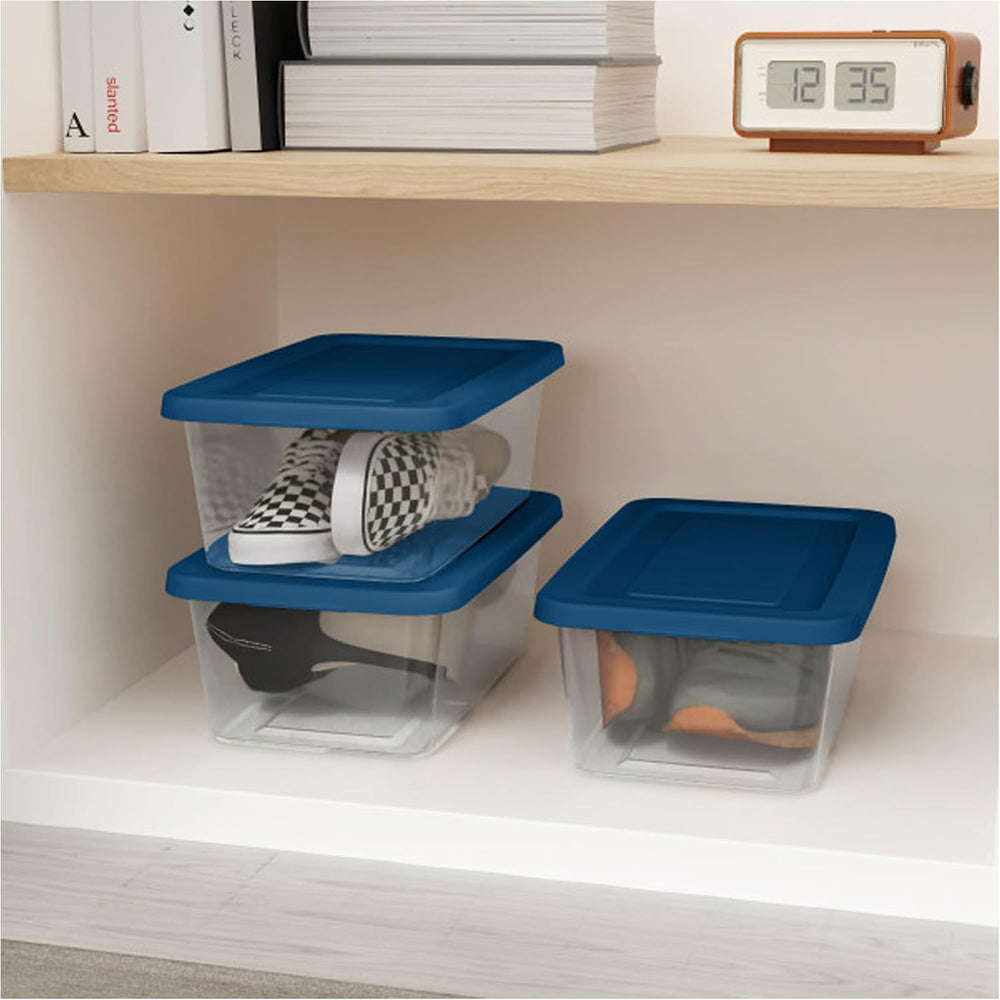 Sterilite Stackable 6 Qt Storage Box Container, Clear, Marine Blue Lid (60 Pack)