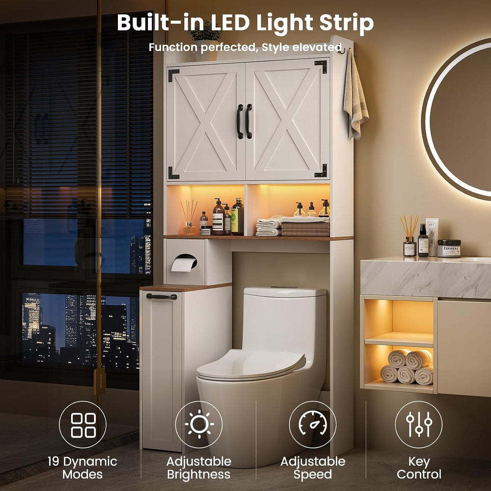 67''H Over the Toilet Storage Cabinet with LED Lights, White