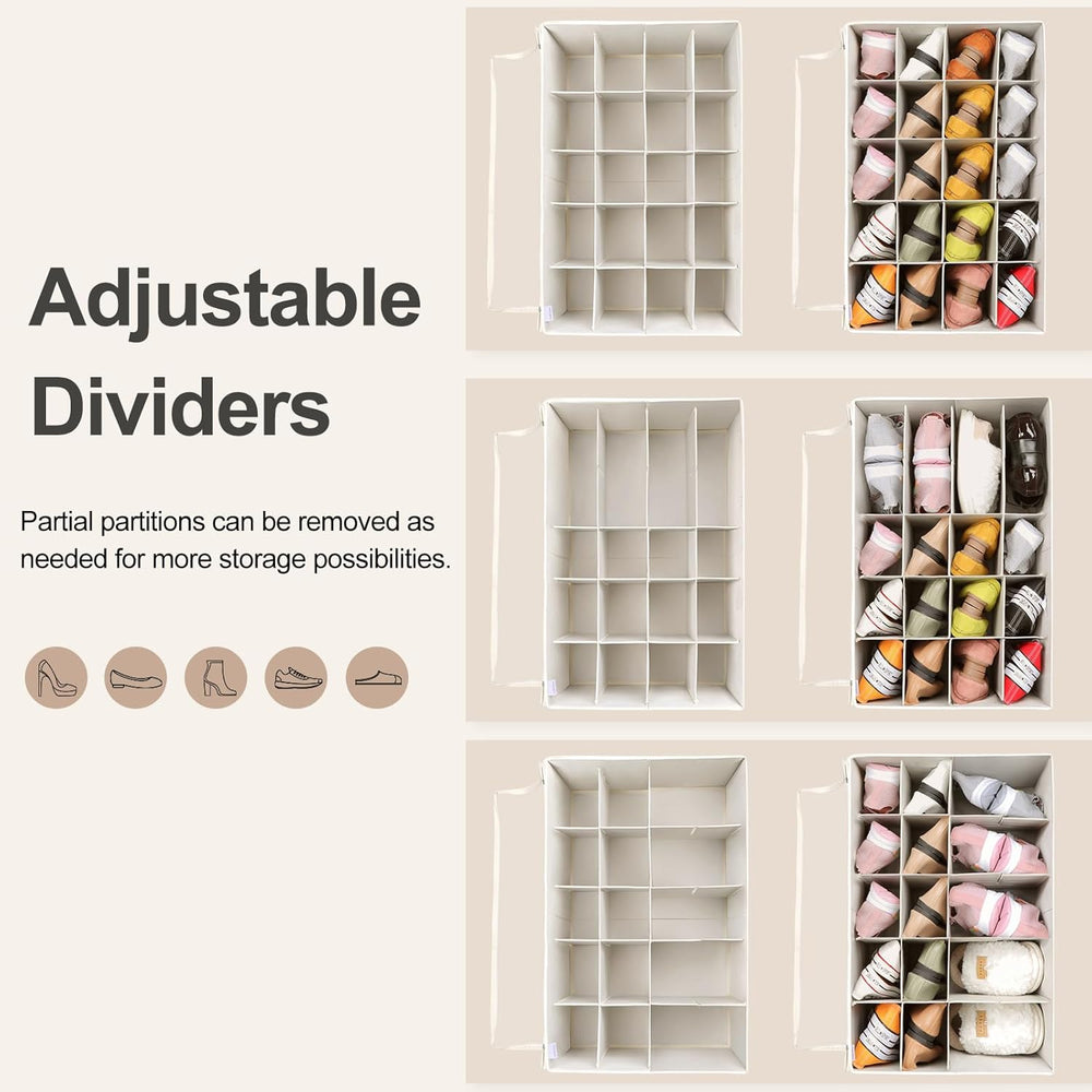 TOPIA HOME Shoe Organizer for Closet 2 Pack, Foldable Shoe Box with Adjustabl...