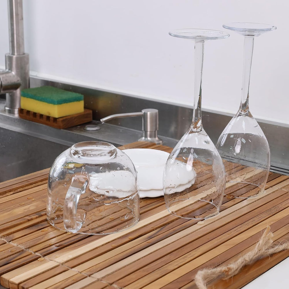 HTB Over Sink Dish Drying Rack 17.8'' x 16.1” Teak Wood
