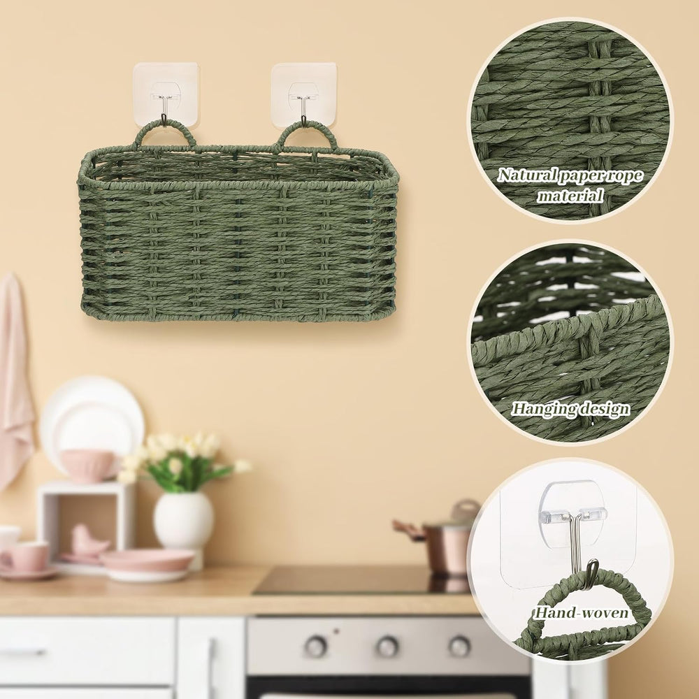 3 Piece Boho Wall Hanging Baskets for Organizing Paper Rope Woven Baskets Set...