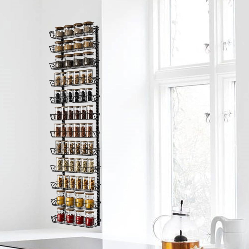 SWOMMOLY Wall Mount Spice Rack Organizer, 12-Tier Adjustable Dual-Use Shelf