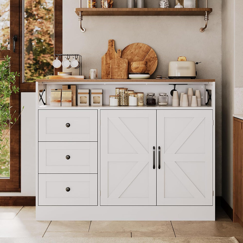 47.2'' Sideboard Buffet Cabinet with Storage, 3 Drawers 2 Doors, White