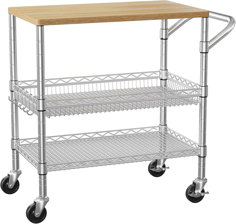 3 Tier Rolling Kitchen Carts on Wheels with Storage,650Lbs Heavy Duty Utility...