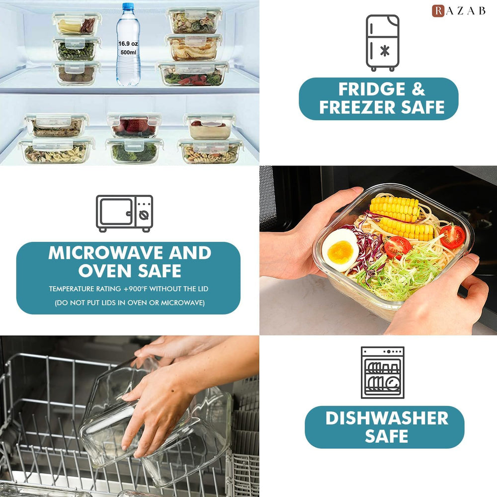 Razab 24 Pc Airtight Glass Food Storage Containers - Glass Meal Prep Containe...