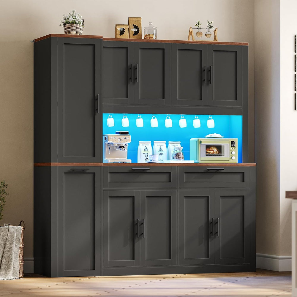 Itaar 71" Kitchen Pantry Cabinet with Charging Station and Led Light, Ki...