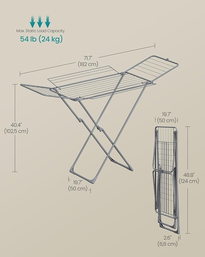 SONGMICS Clothes Drying Rack, Metal Laundry Drying Rack, Space-Saving,