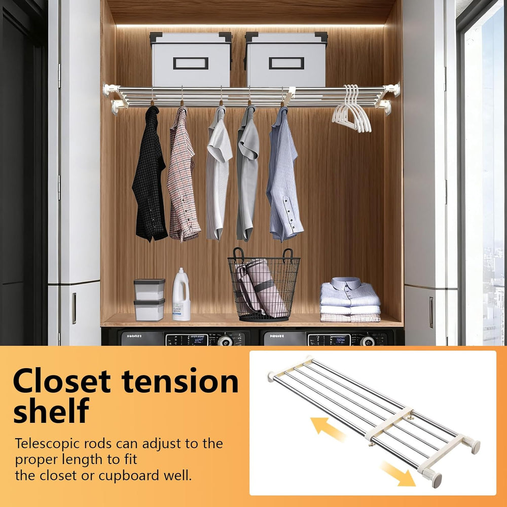 BAOYOUNI Adjustable Closet Rod 33-46" Tension Shelf Wardrobe Organizer