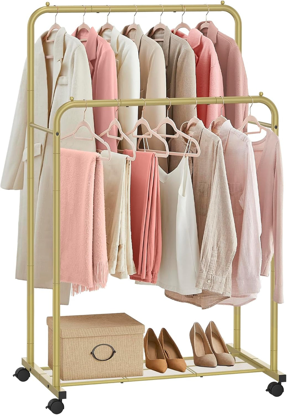 SONGMICS Double Rods Clothes Rack with Wheels, Clothing Rack for Hanging Clot...