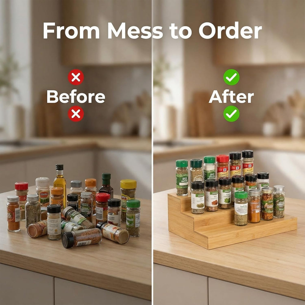 2 Pack Bamboo Spice Rack Organizer 3 Tier