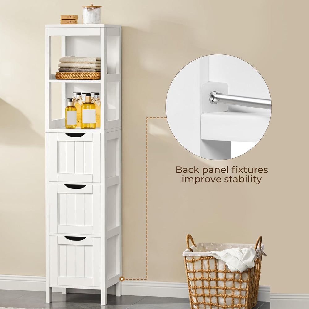 Yaheetech 56" Tall Narrow Bathroom Storage Cabinet with 3 Drawers, White