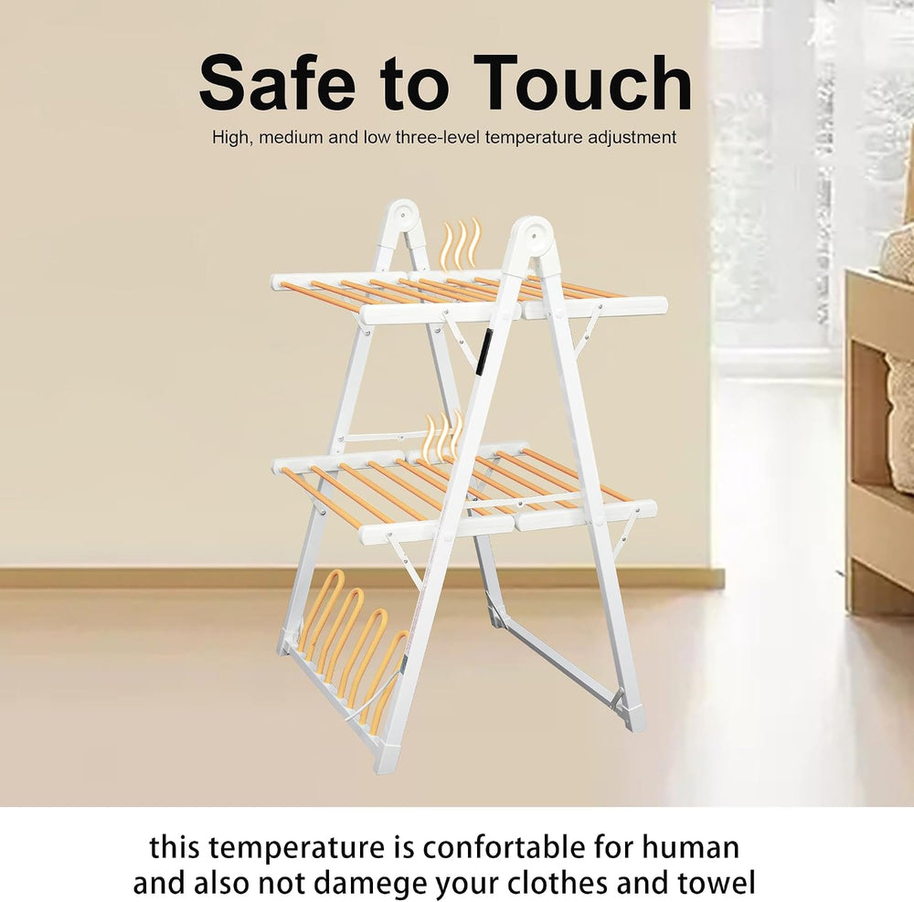 Heated Clothes Drying Rack Foldable Timer Shoes Socks,White