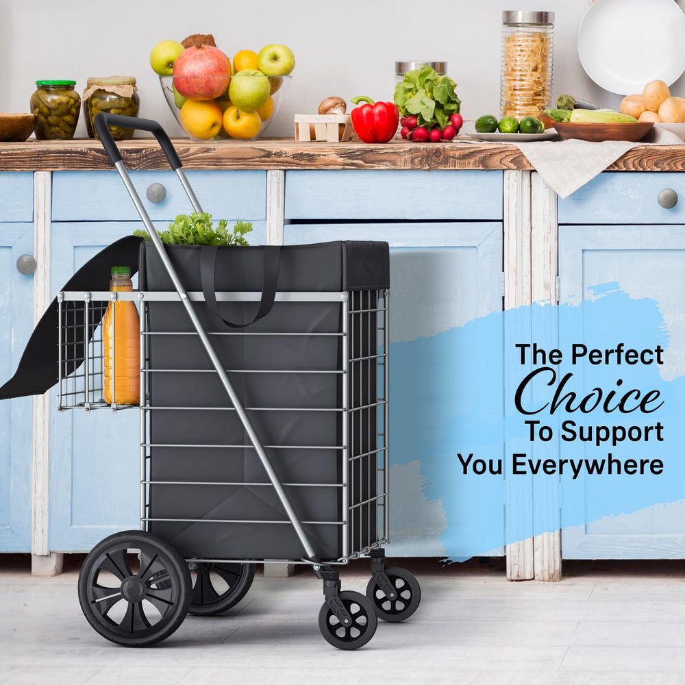 Our Modern Space Shopping Cart w/Waterproof Basket Liner & 360° Swivel Wh...