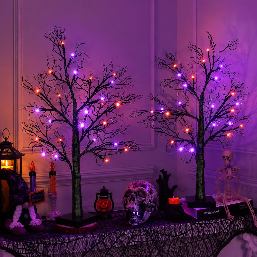 [Timer] 2 Pack Halloween Decorations Indoor, 24 Inch Lighted Black Halloween ...