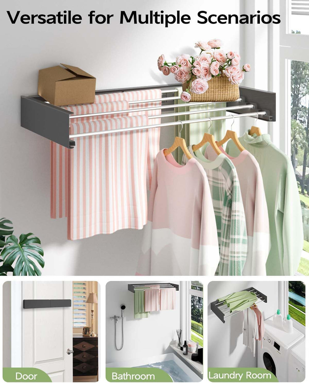 Vikaqi Wall Mounted Clothes Drying Rack 32", Foldable Wall Mount Laundry...